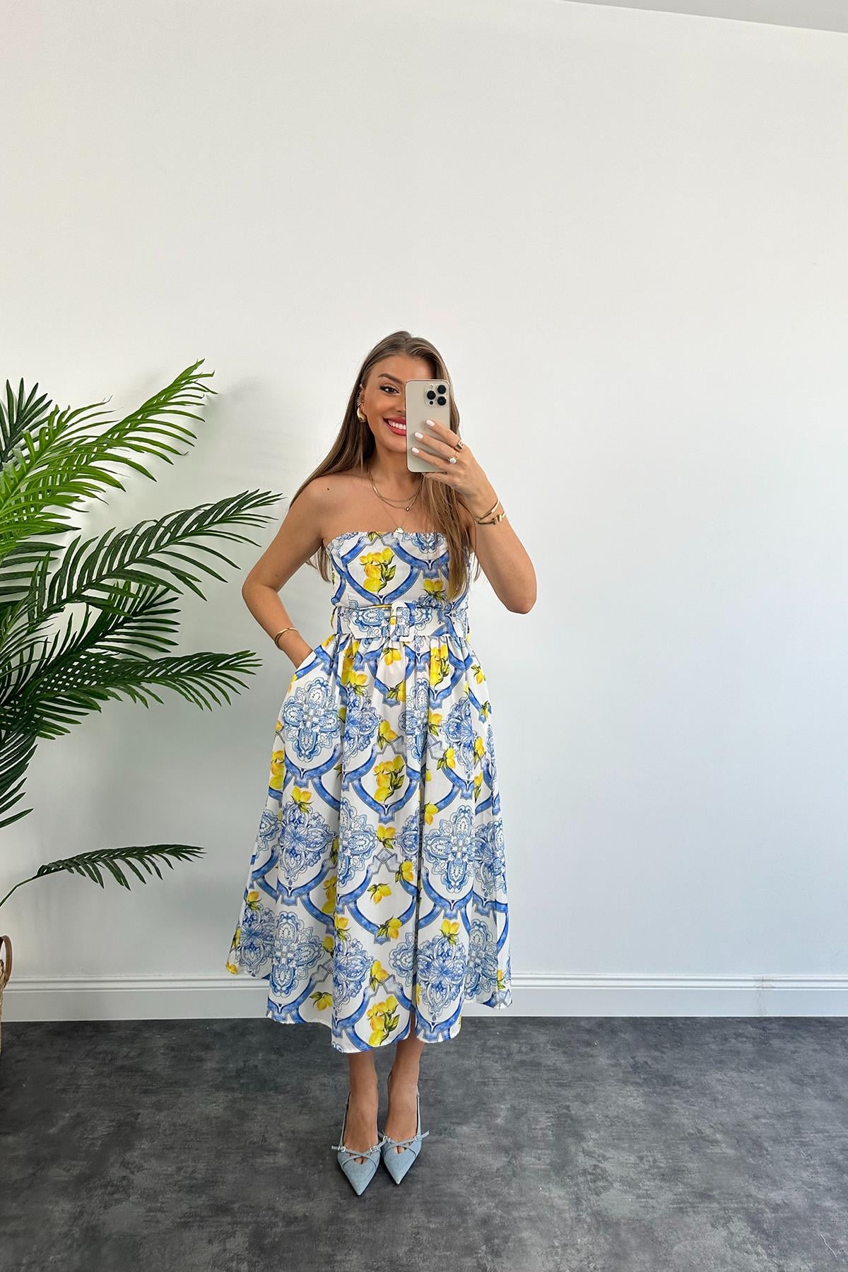 Marka Model Kemerli Straplez Summer Elbise