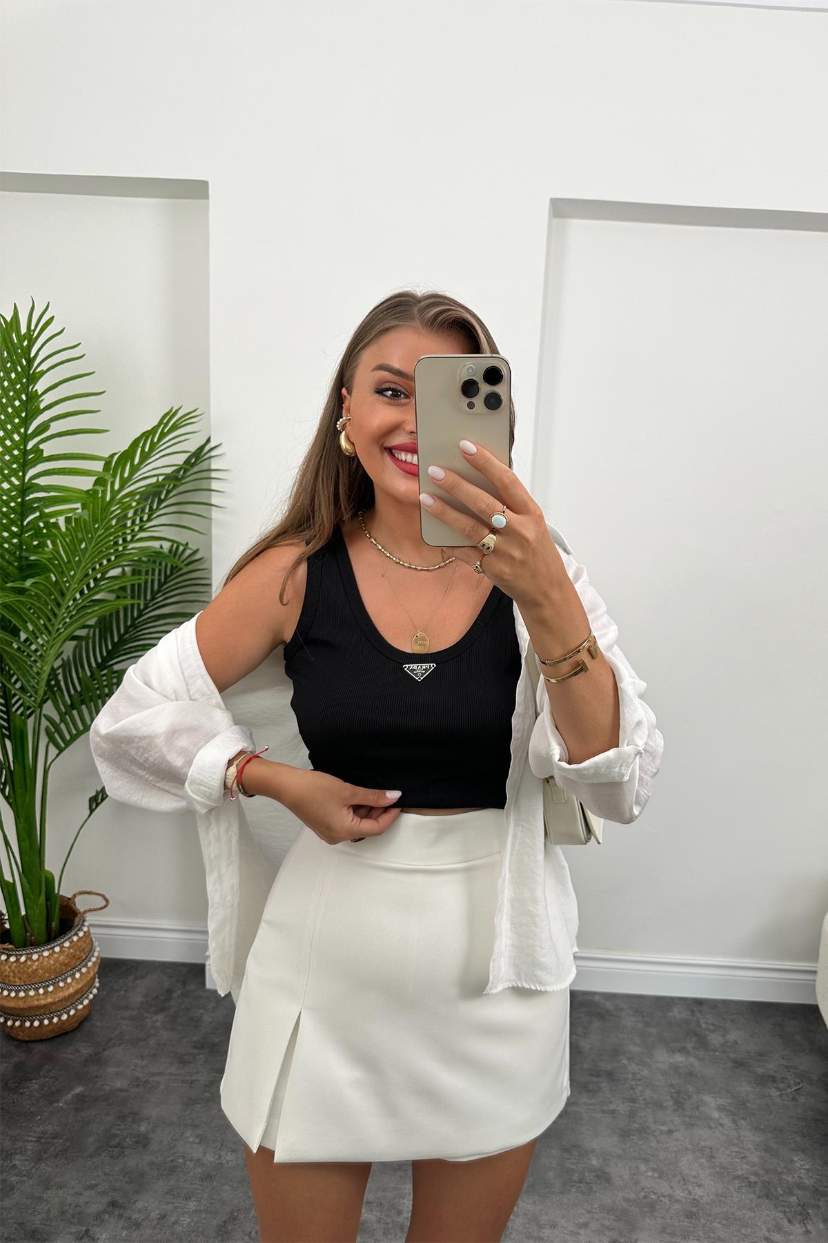 Marka Model Likralı Tam Boy Kaşkorse Atlet Siyah