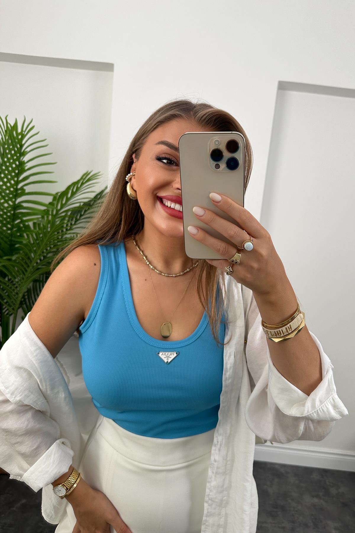 Marka Model Likralı Tam Boy Kaşkorse Atlet Bodrum Mavisi