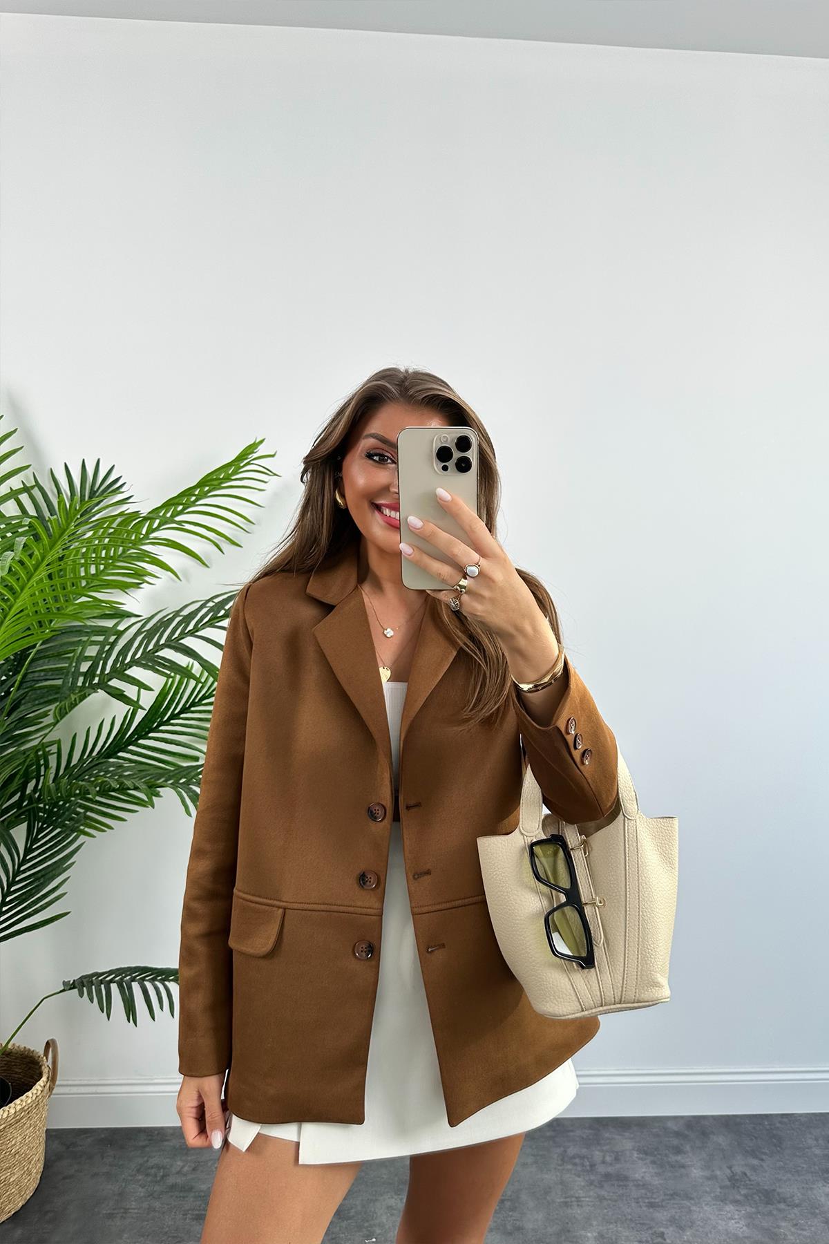 Massi Model 1. Sınıf Kalite Nubuk Blazer Ceket Taba Kahve