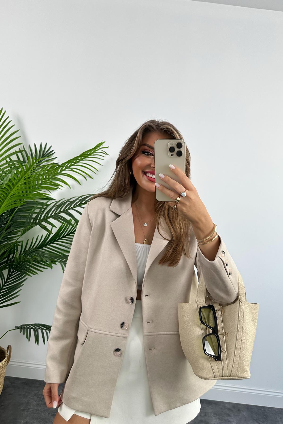 Massi Model 1. Sınıf Kalite Nubuk Blazer Ceket Taş