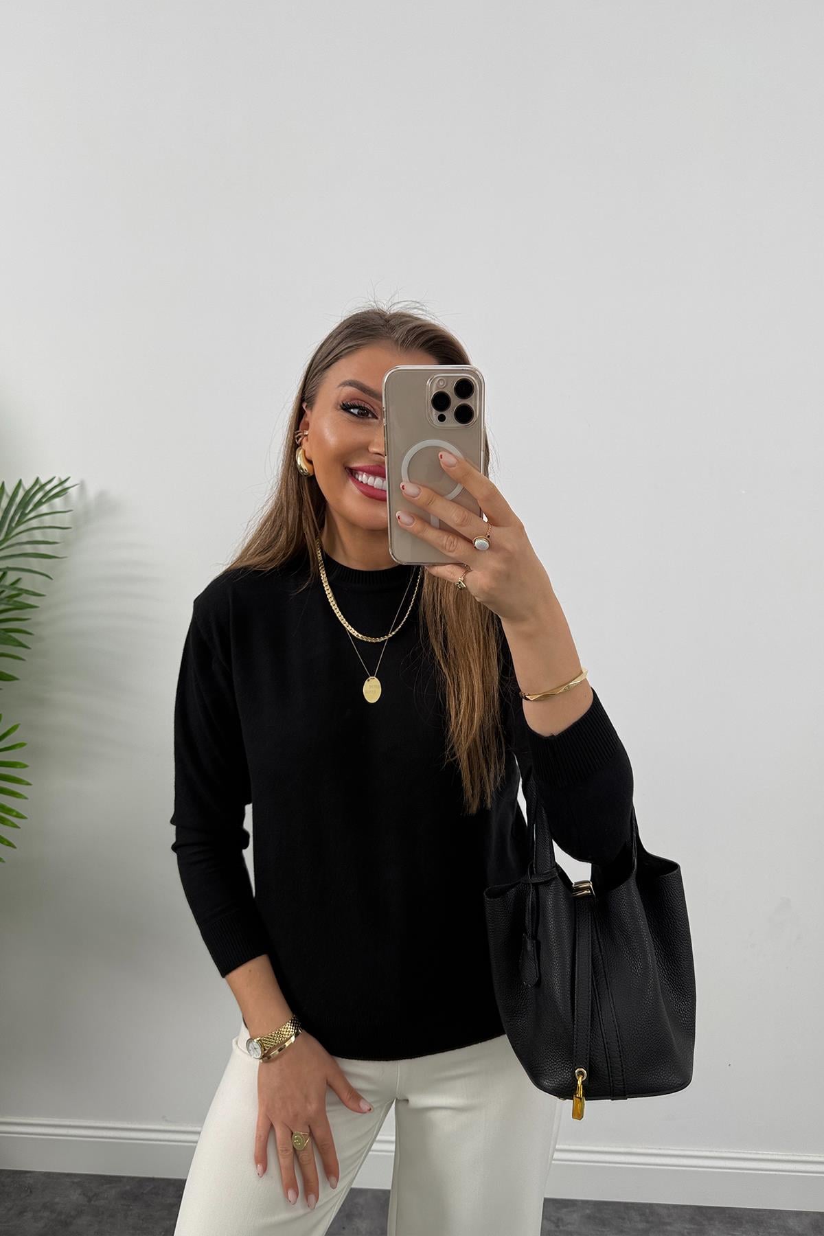 Massi model 1. Sınıf kalite Kaşmir Dokulu Tam Pamuklu İnce Triko Siyah