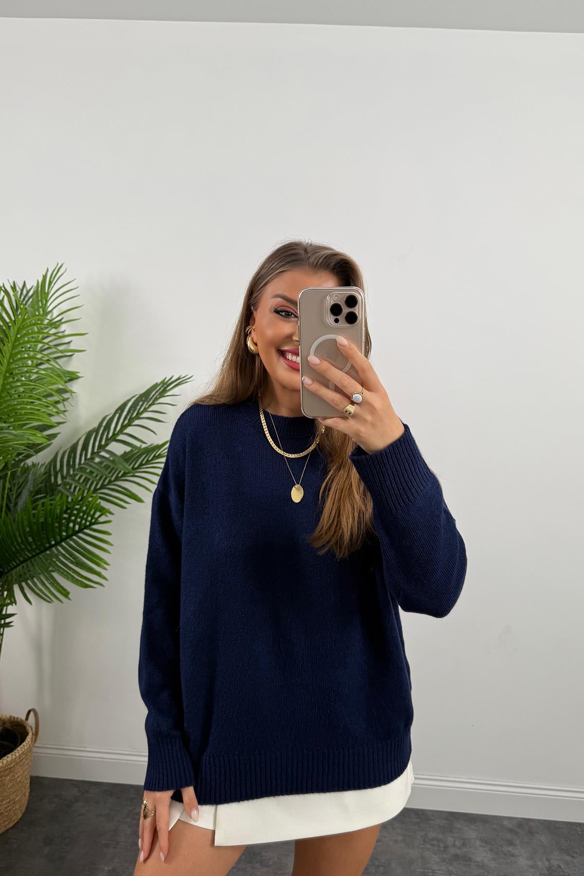 Massi Model Bisiklet Yaka Basic Yumoş Kazak Lacivert