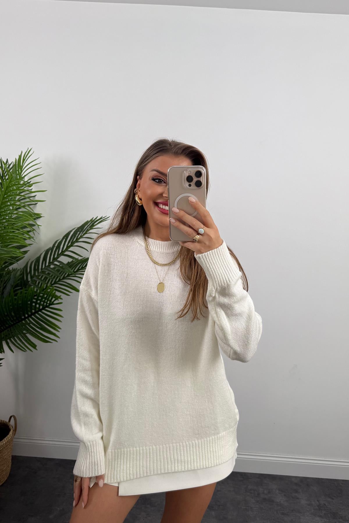 Massi Model Bisiklet Yaka Basic Yumoş Kazak Ekru