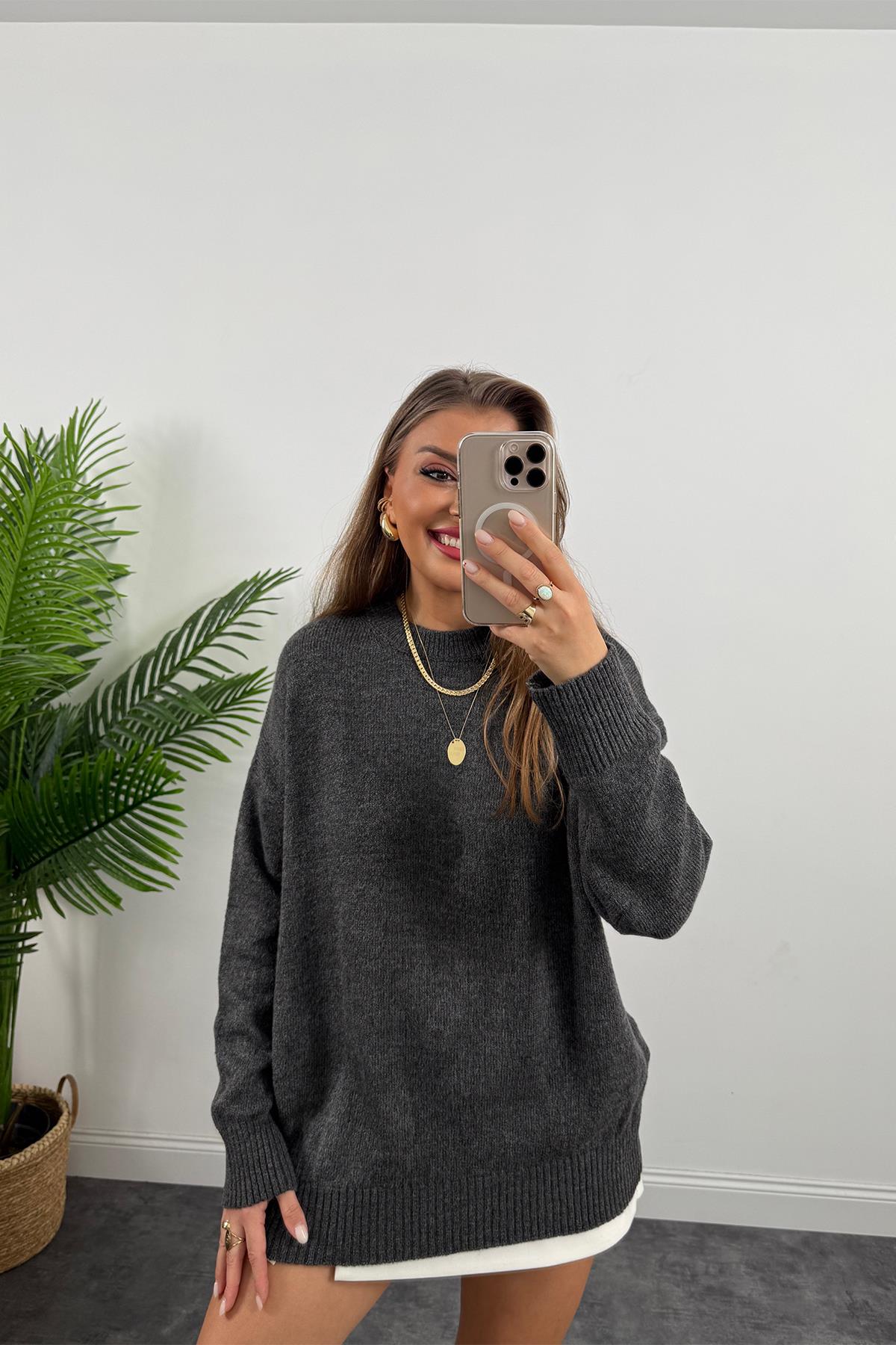 Massi Model Bisiklet Yaka Basic Yumoş Kazak Antrasit