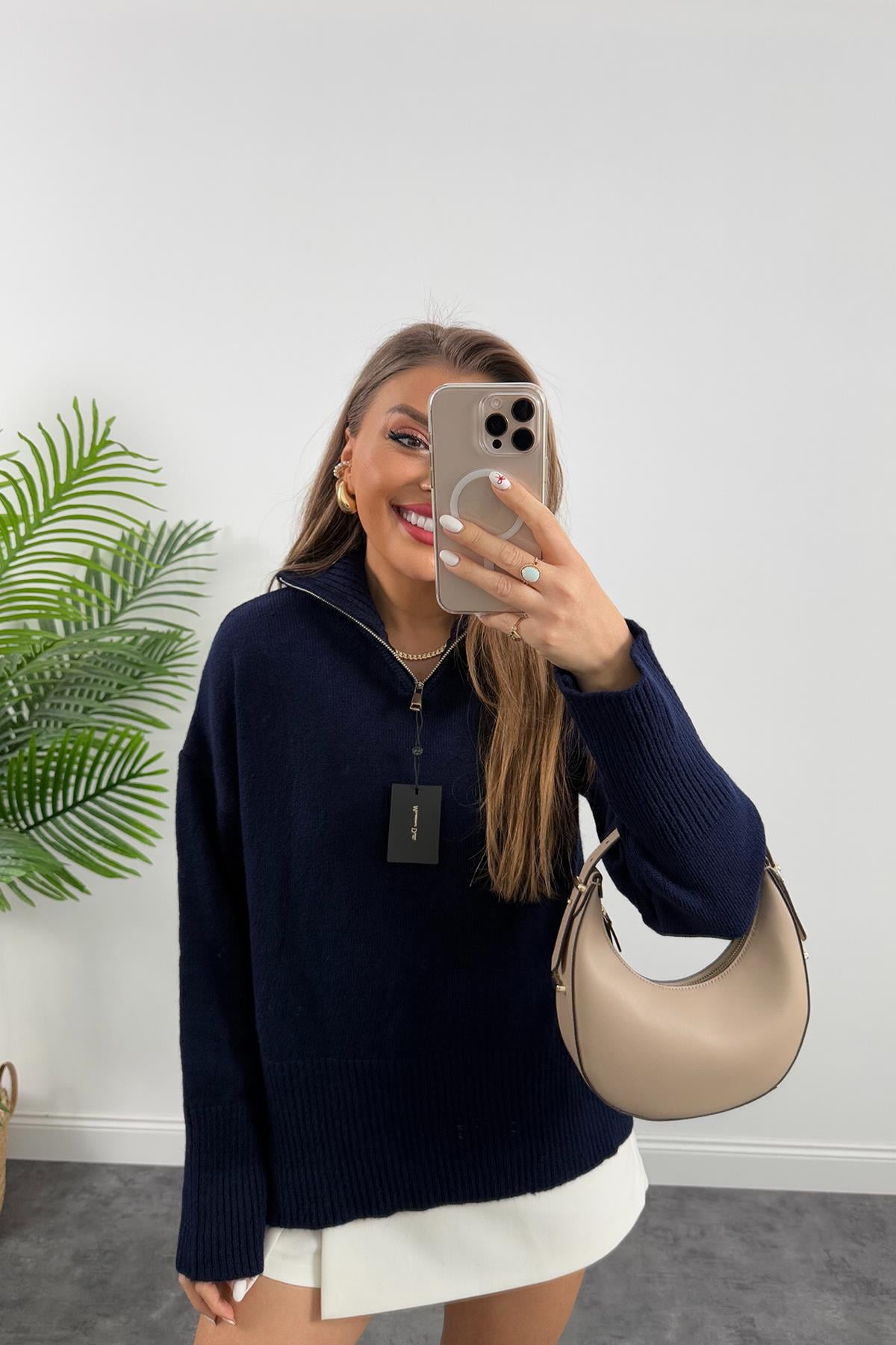 Massi Model Fermuarlı Basic Kazak Lacivert