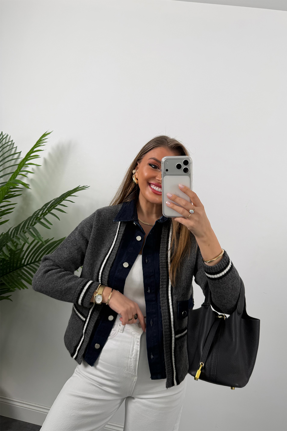 Massi model Jean Detaylı Triko Ceket Antrasit