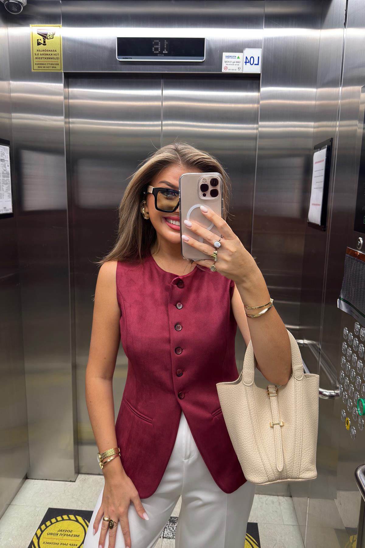 Massi Model Lüx Kalite Nubuk Yelek Bordo