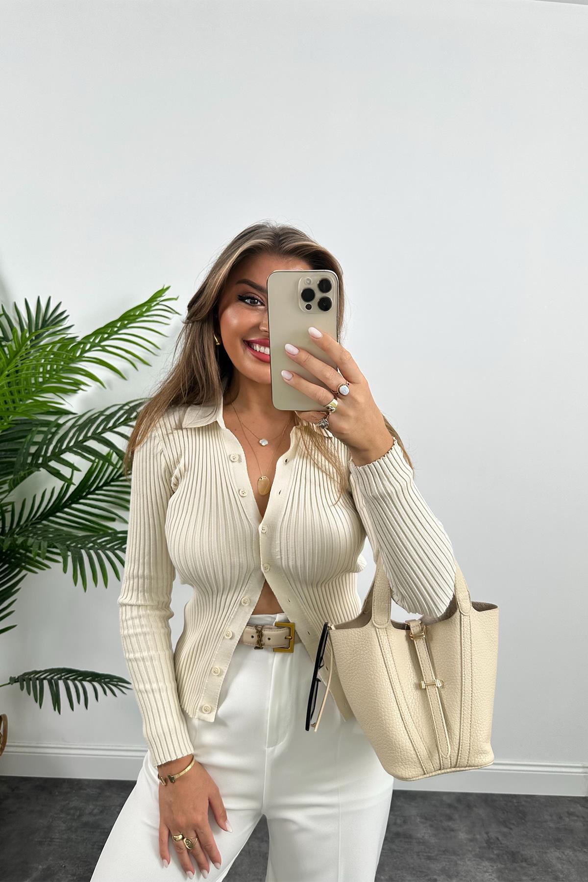 Massi Model Polo Yaka Tam Boy Düğmeli Elit Triko Taş 