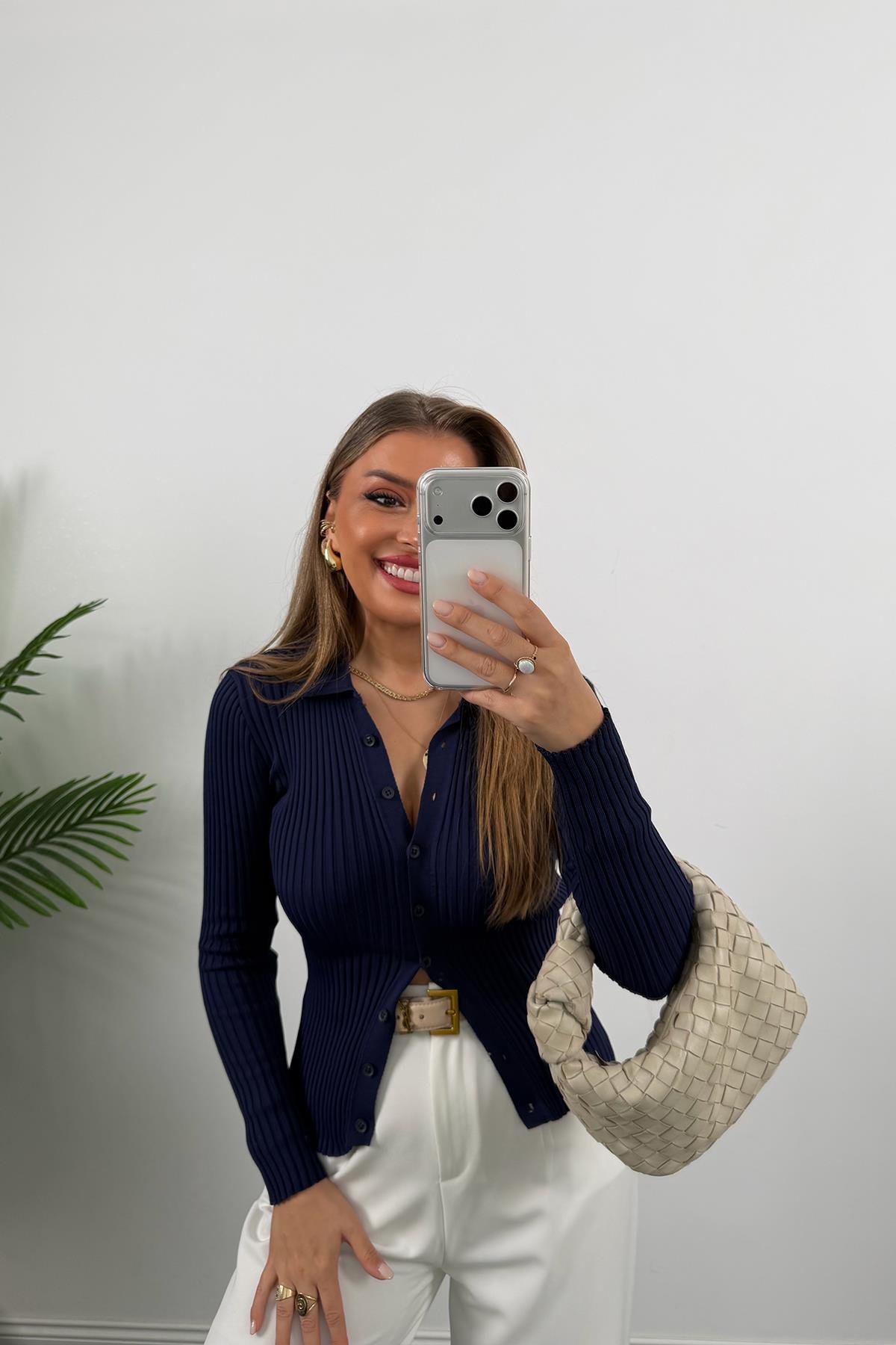 Massi Model Polo Yaka Tam Boy Düğmeli Elit Triko Lacivert