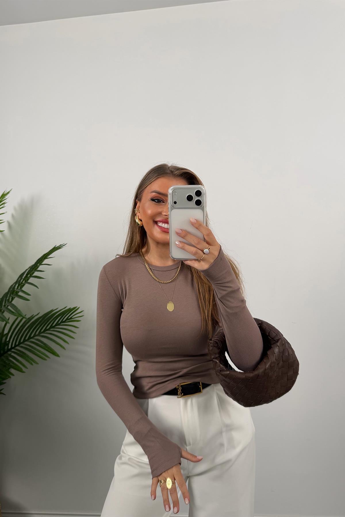 Massi Model Tam Pamuklu Soft Touch Likralı Basic Body Vizon