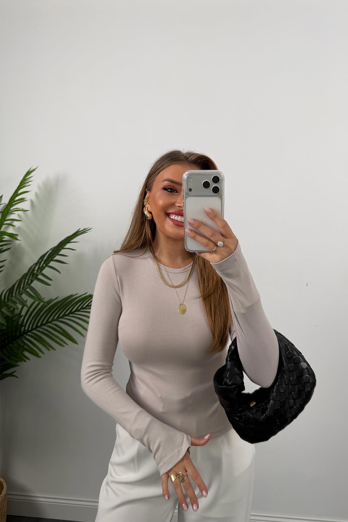 Massi Model Tam Pamuklu Soft Touch Likralı Basic Body Taş