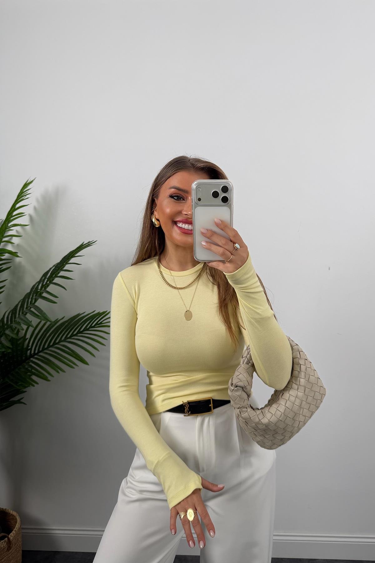 Massi Model Tam Pamuklu Soft Touch Likralı Basic Body Bebek Sarı