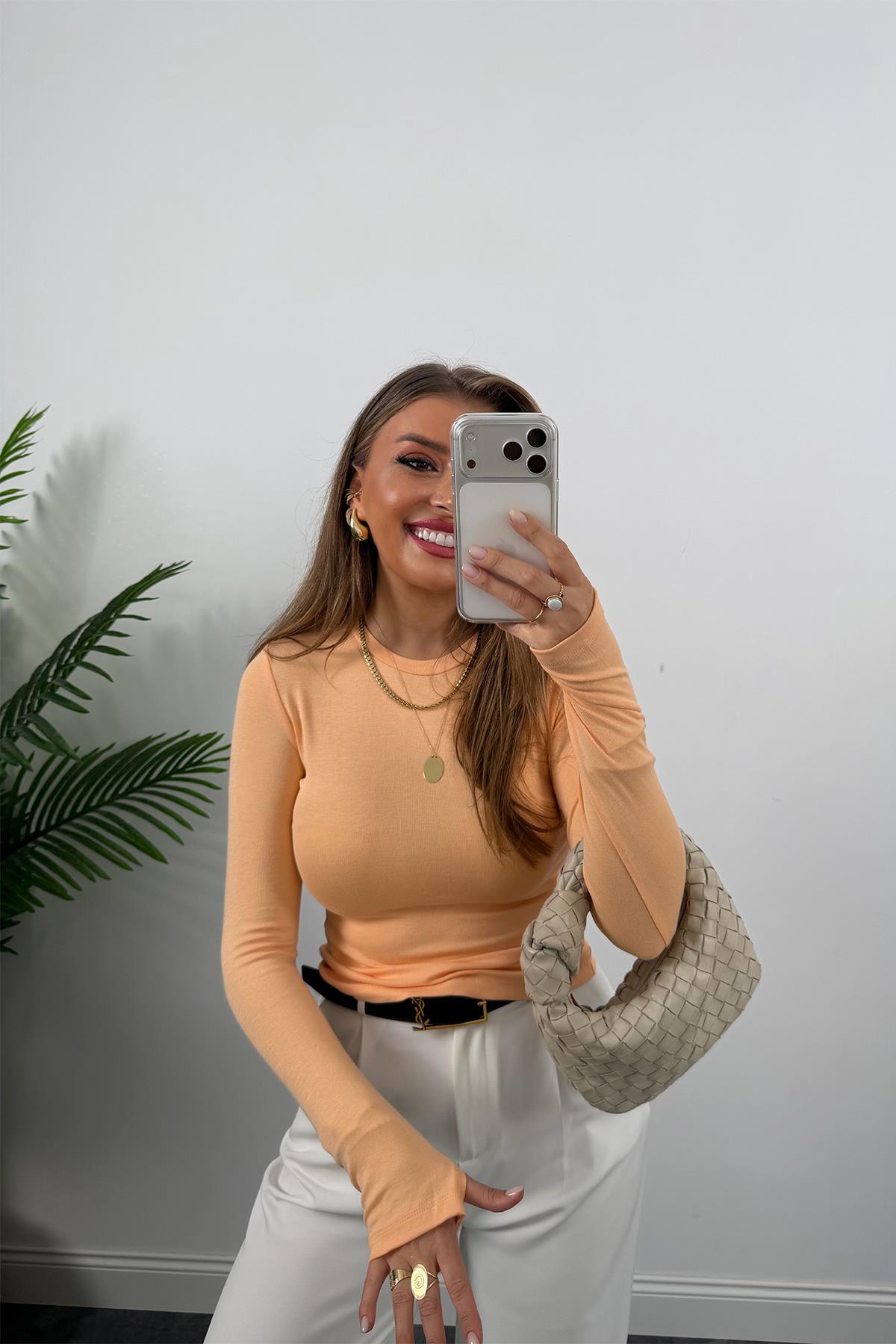 Massi Model Tam Pamuklu Soft Touch Likralı Basic Body Somon