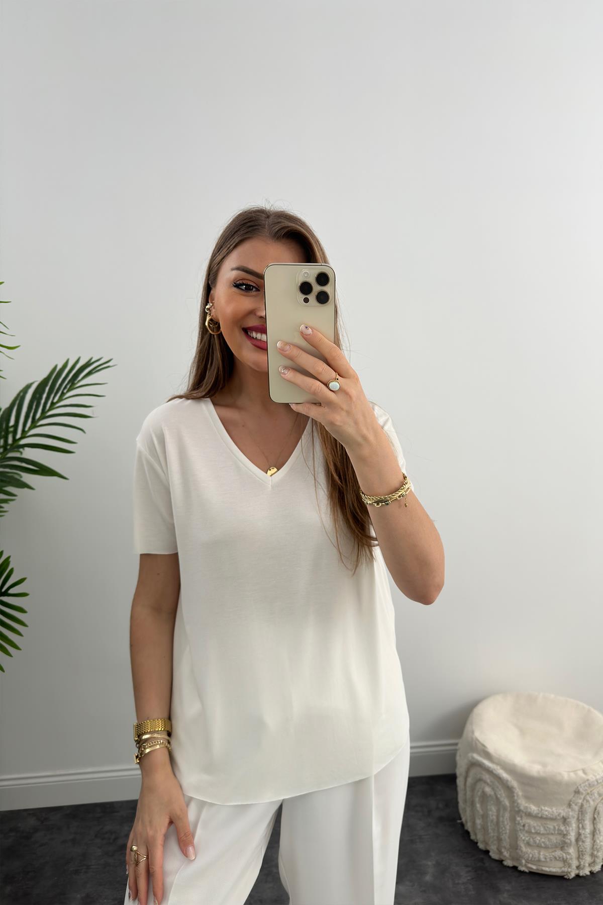 Oyhs V Yaka Modal Kumaş Basic Beyaz
