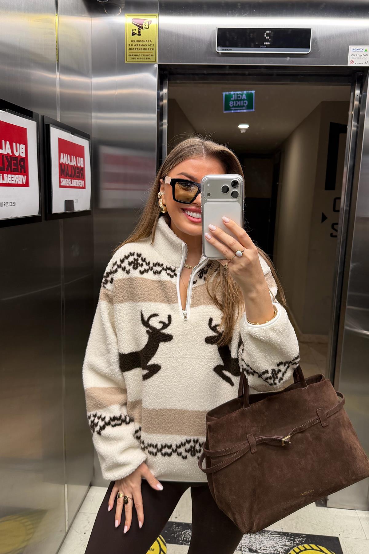 Oysh Model Çift Geyikli Polar Sweat