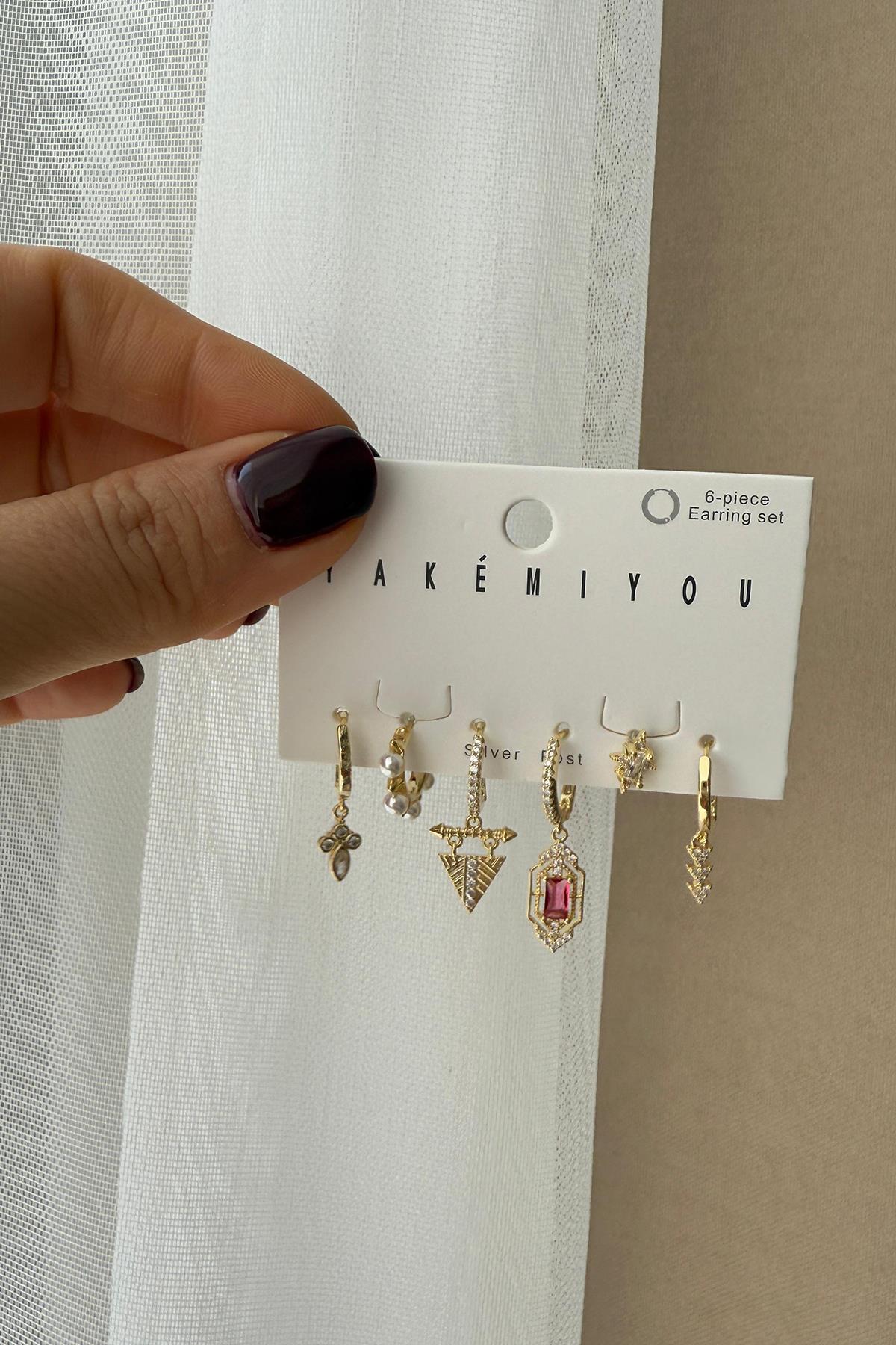 Özel Seri İnci Detaylı 6'lı Set Küpe