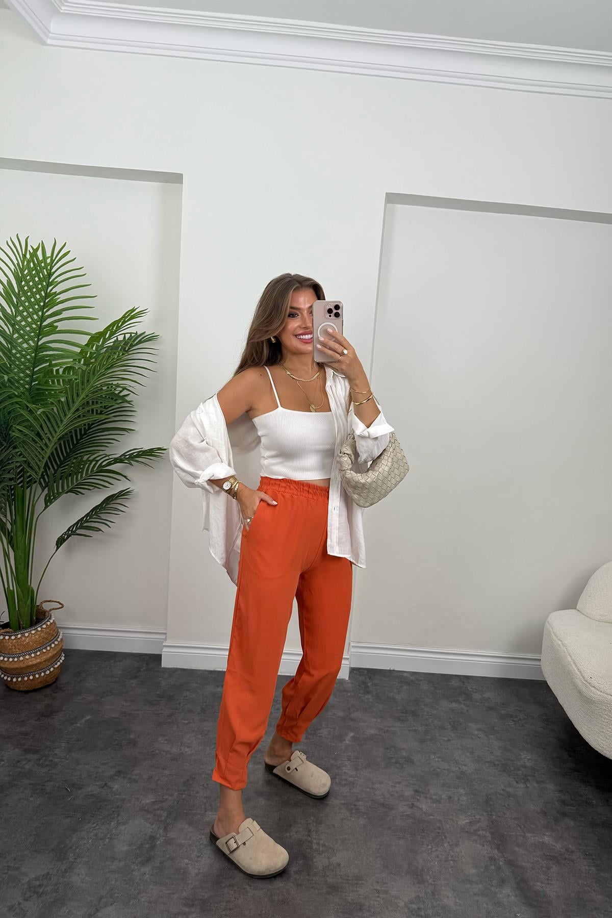 Paçası Pensli Aerobin Jogger Pantolon Orange