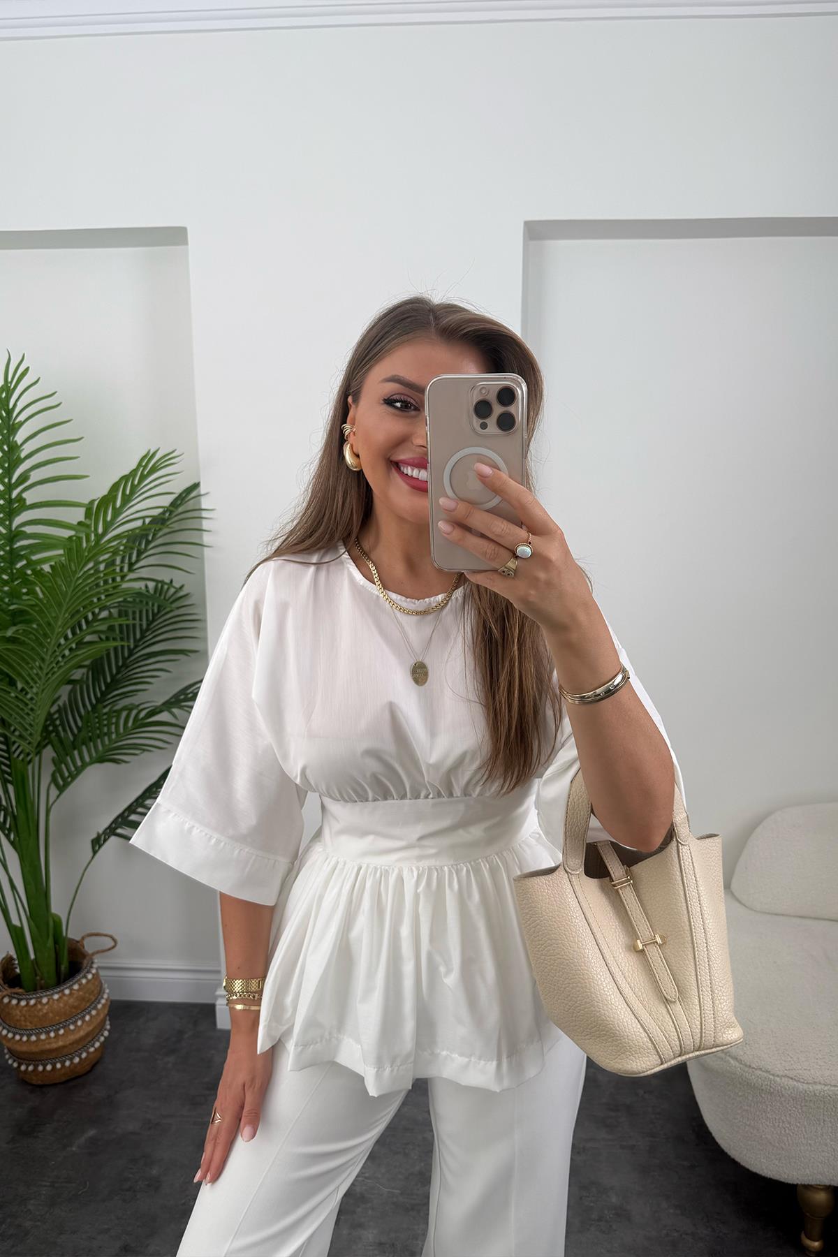 Pinterest Model Kimono Kol Pamuk Poplin Bluz Beyaz