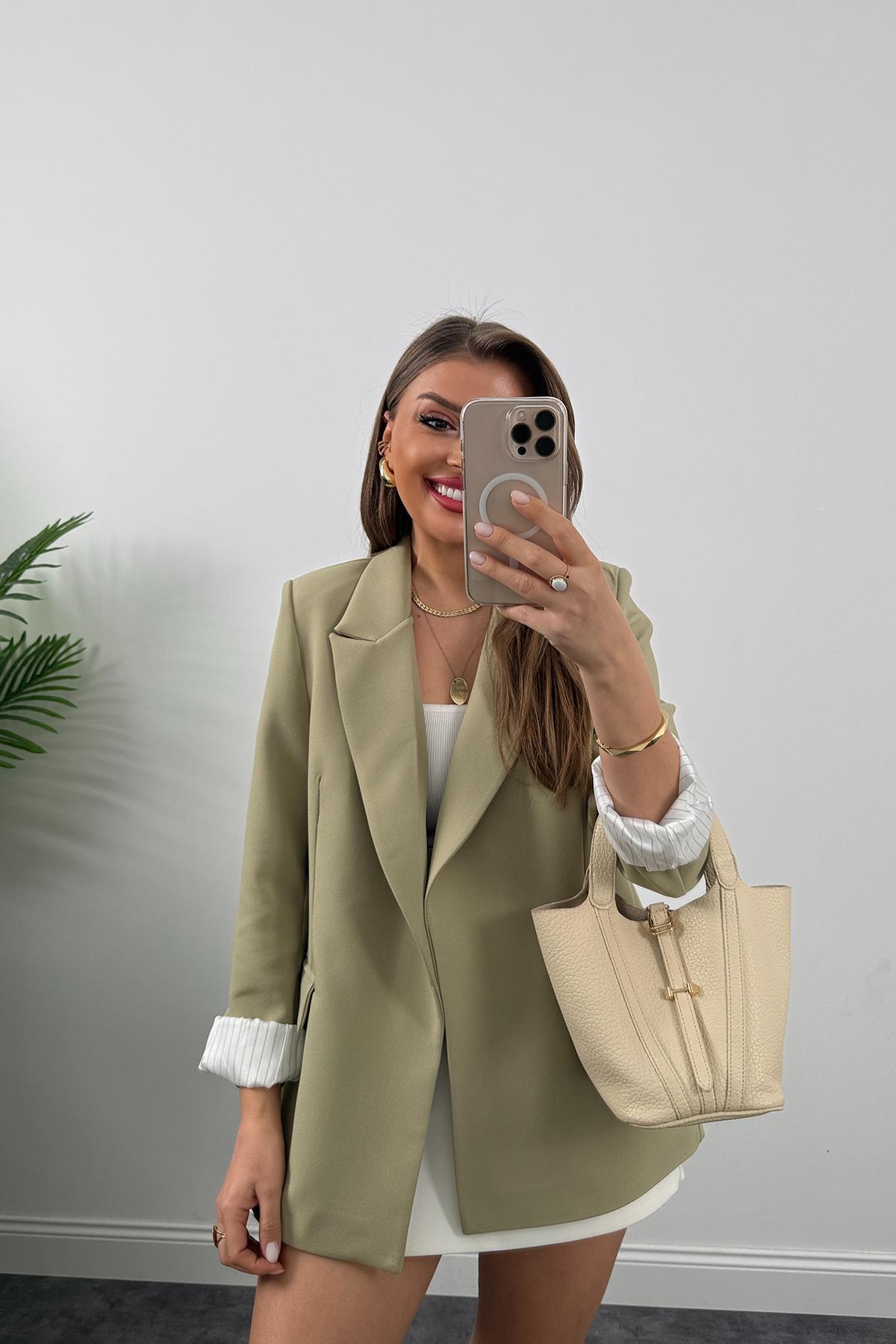 Premium Kalite Marin Astarlı Double Kumaş Blazer Ceket Haki 