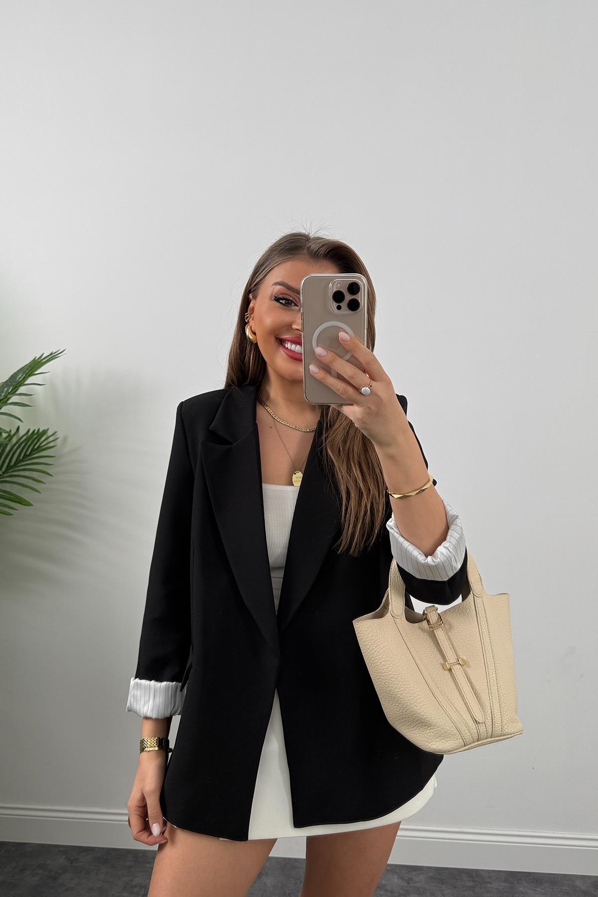 Premium Kalite Marin Astarlı Double Kumaş Blazer Ceket Siyah 