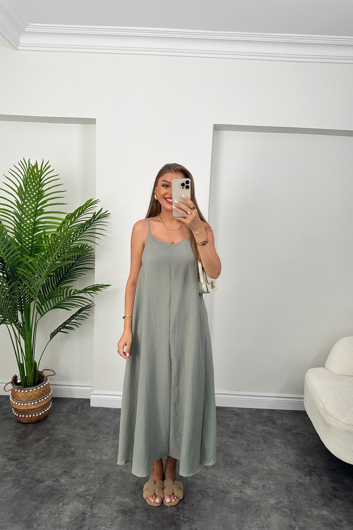 Premium Seri Basic Salaş Tensel Elbise Çağla Yeşili