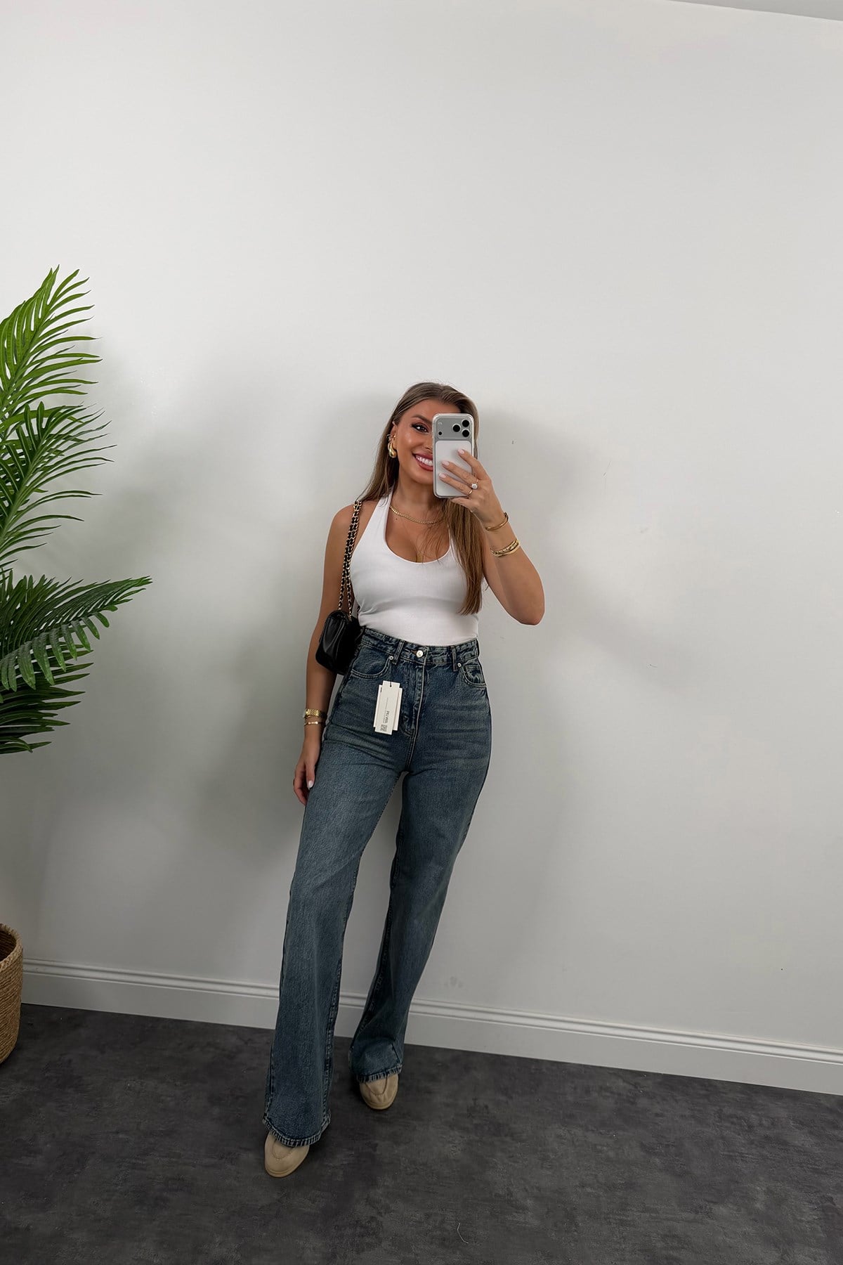 Premium Seri Bol Paça Yüksek Bel Jean 1019 Vintage Mavi