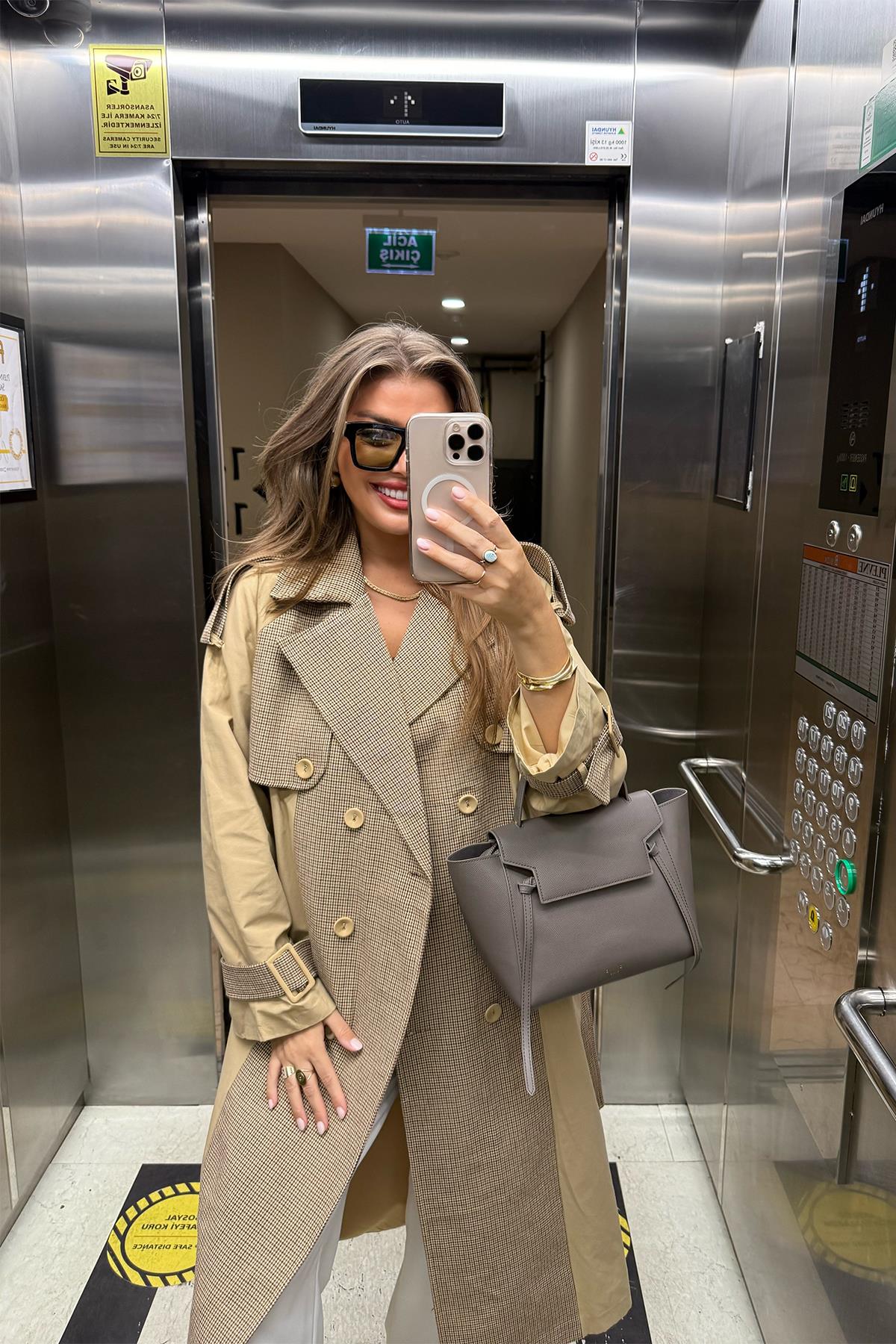 Premium Seri Ekose Garnili Tasarım Trençkot