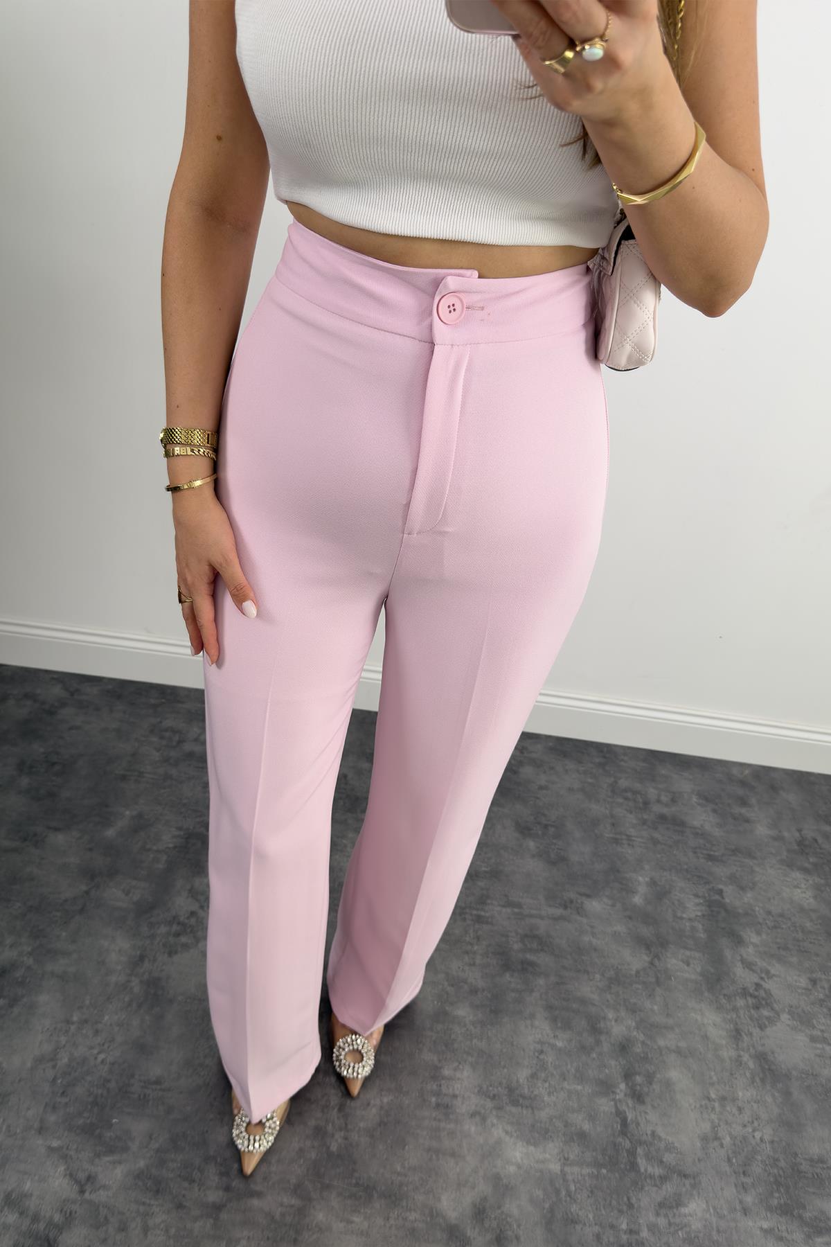 Premium Seri Kalın Kumaş Double Atlas Palazzo Pastel Pembe