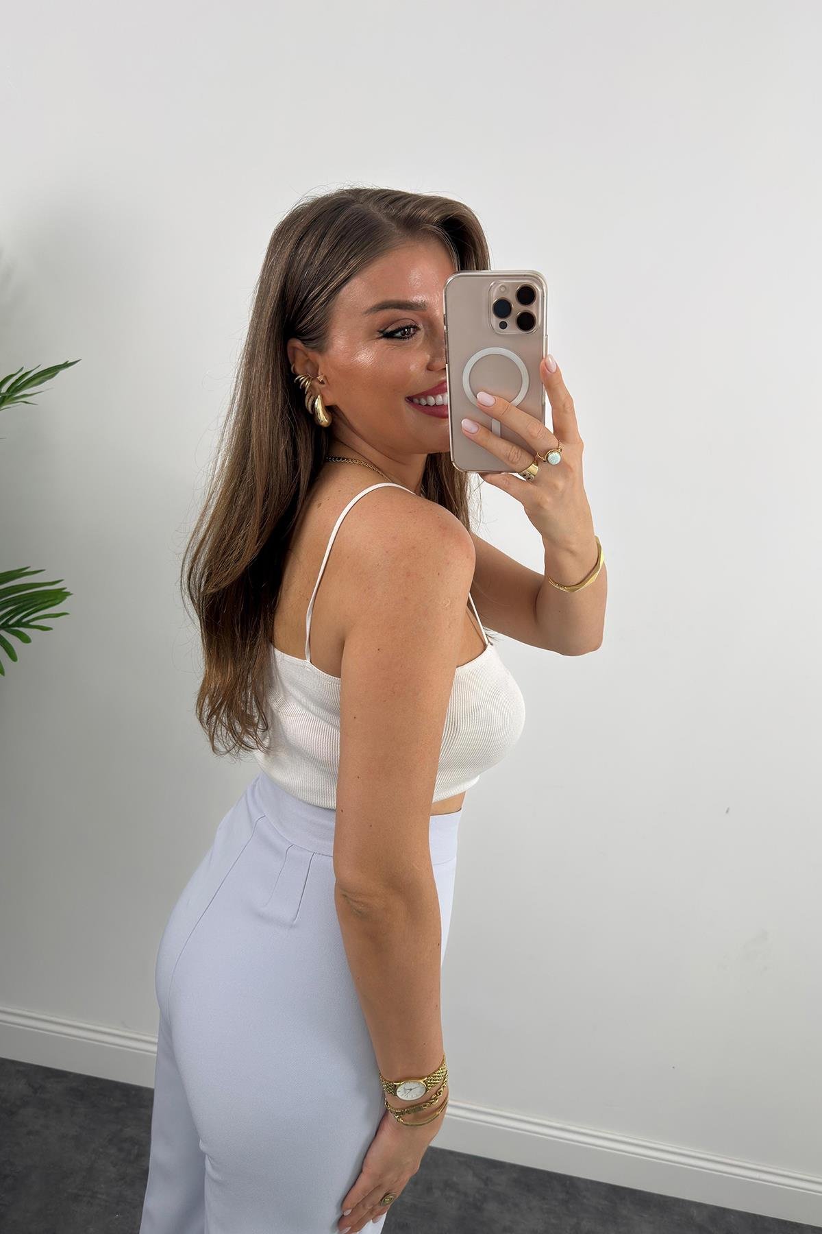 Premium Seri Kalın Kumaş Double Atlas Palazzo Pastel Mavi