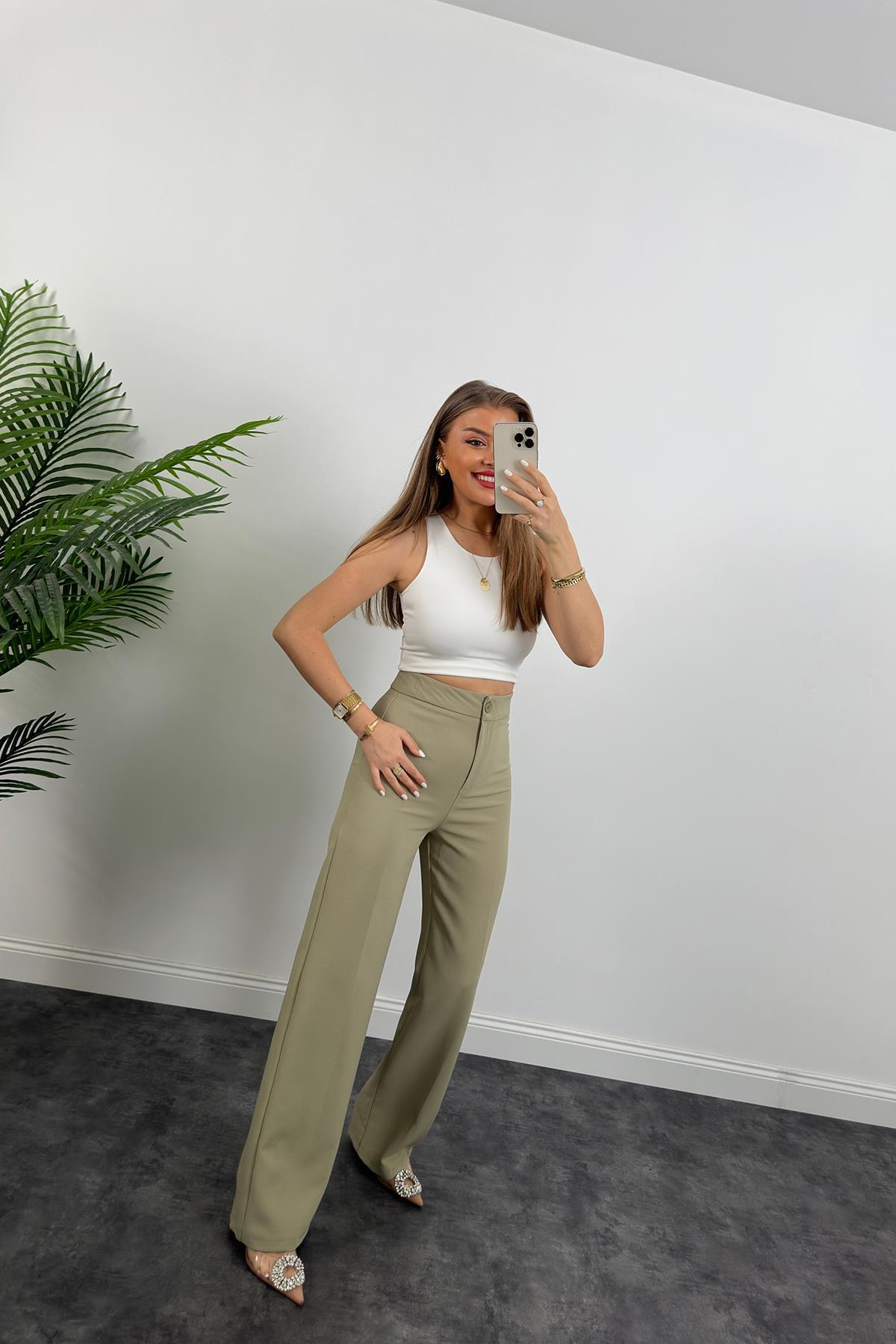 Premium Seri Kalın Kumaş Double Atlas Palazzo Haki 