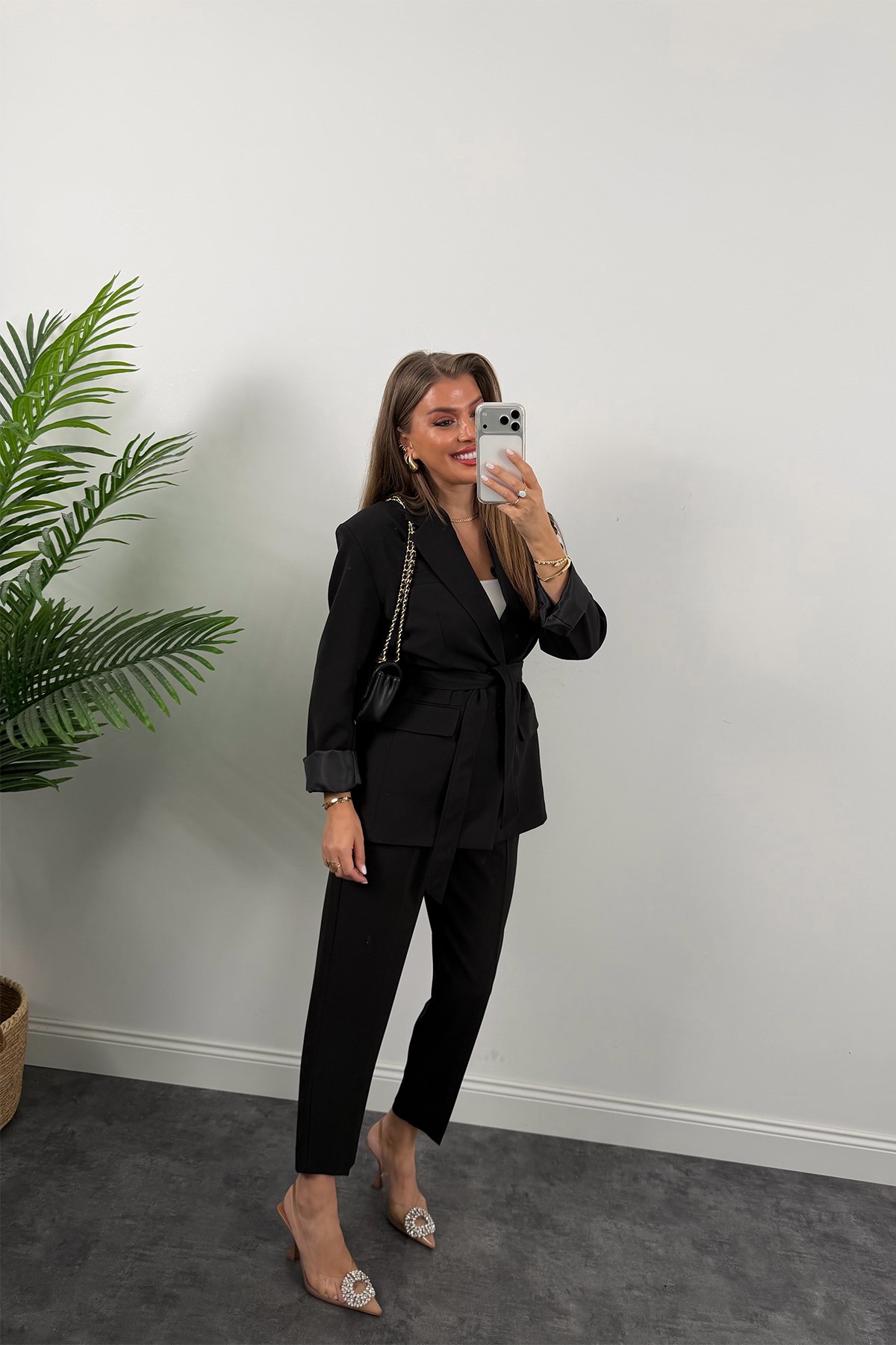 Premium Seri Kemerli Pantolon Ceket Takım Siyah