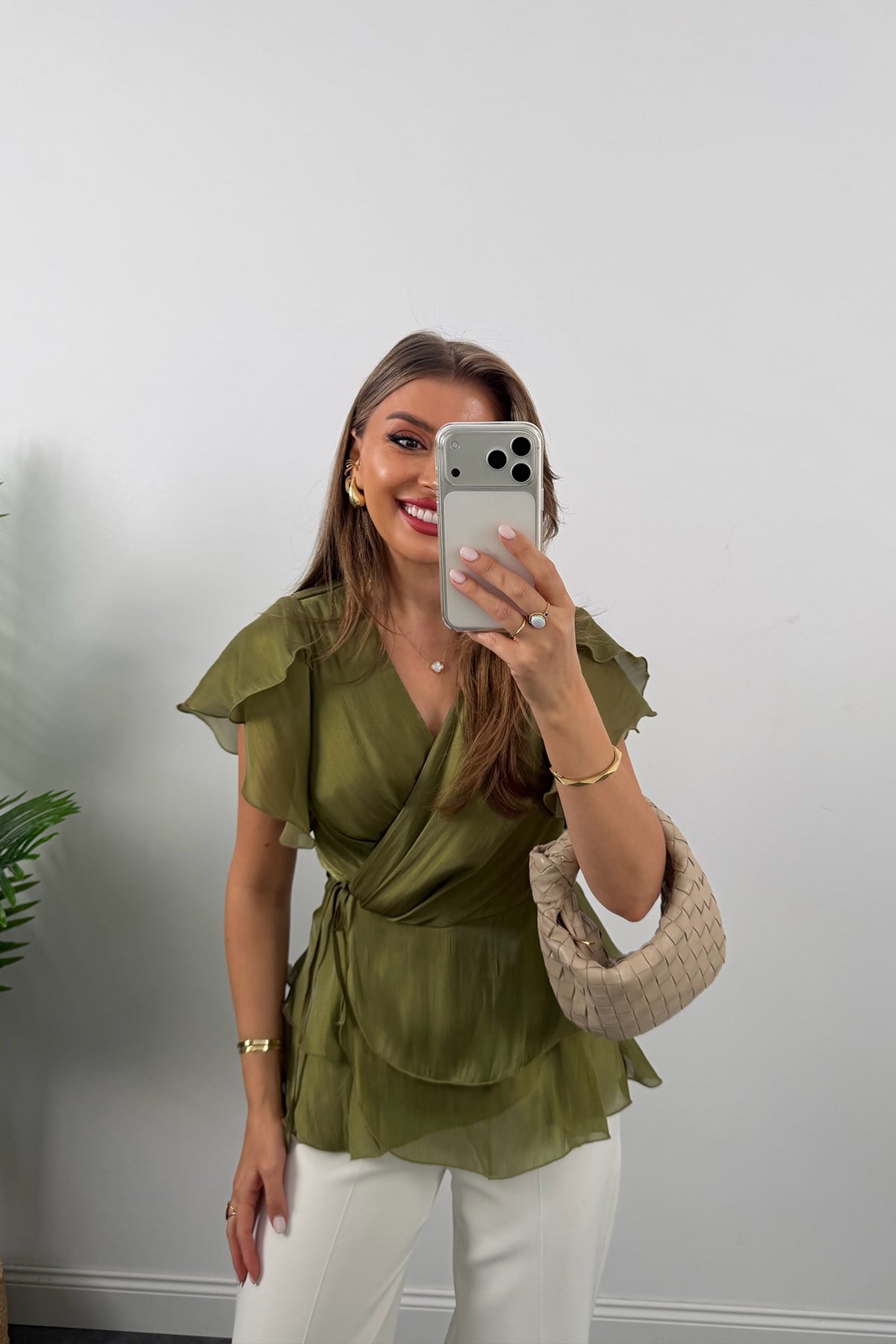 Premium Seri Organze Kumaş Valonlu Bluz Yeşil