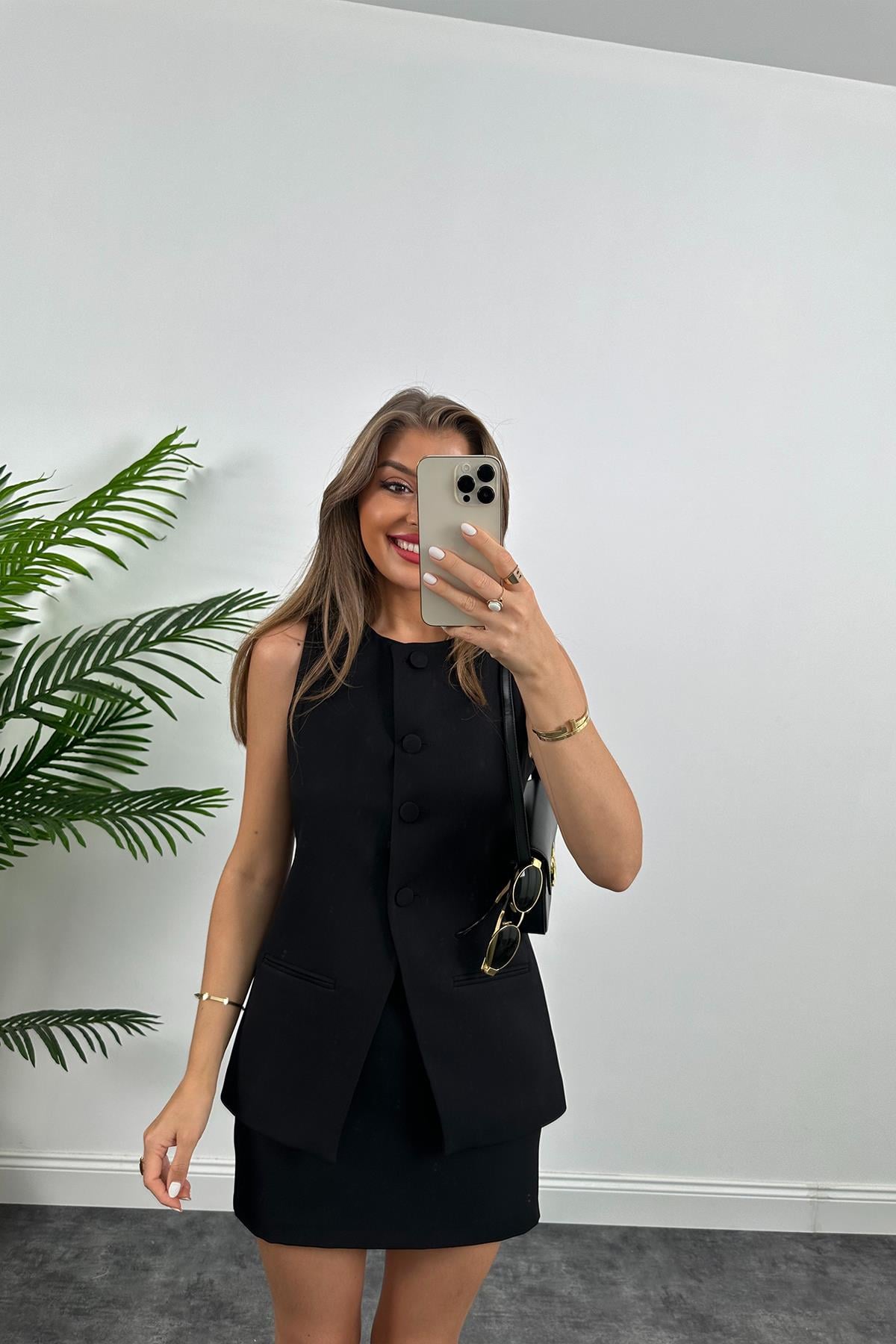 Premium Seri Pinterest Model Etek Yelek Takım Siyah