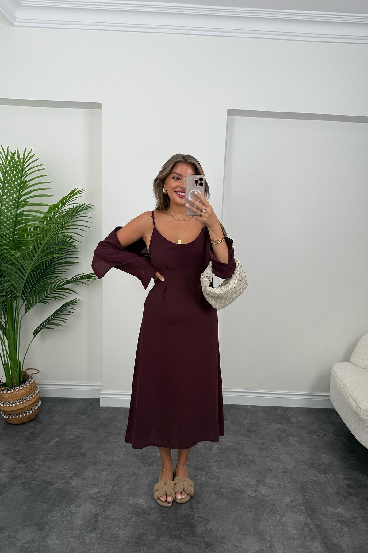 Premium Seri Tensel Kumaş Elbise Gömlek Takım Mürdüm