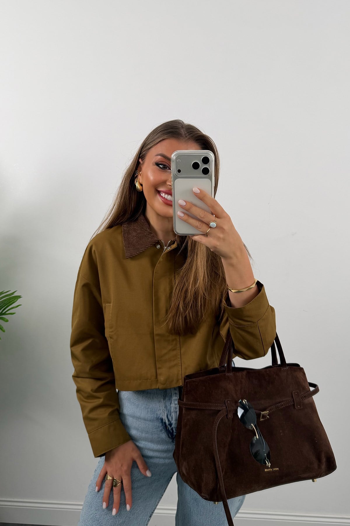 Sandro Pari Model Kadife Yakalı Kısa Trenç Ceket Olive