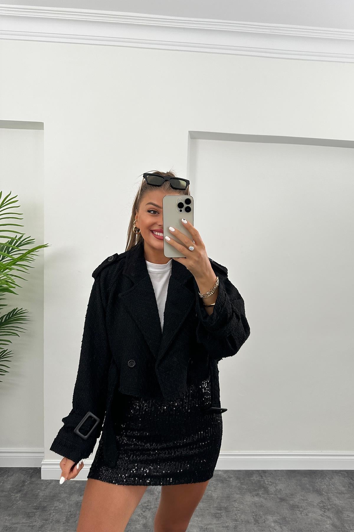 Tüvit Biker Ceket Siyah