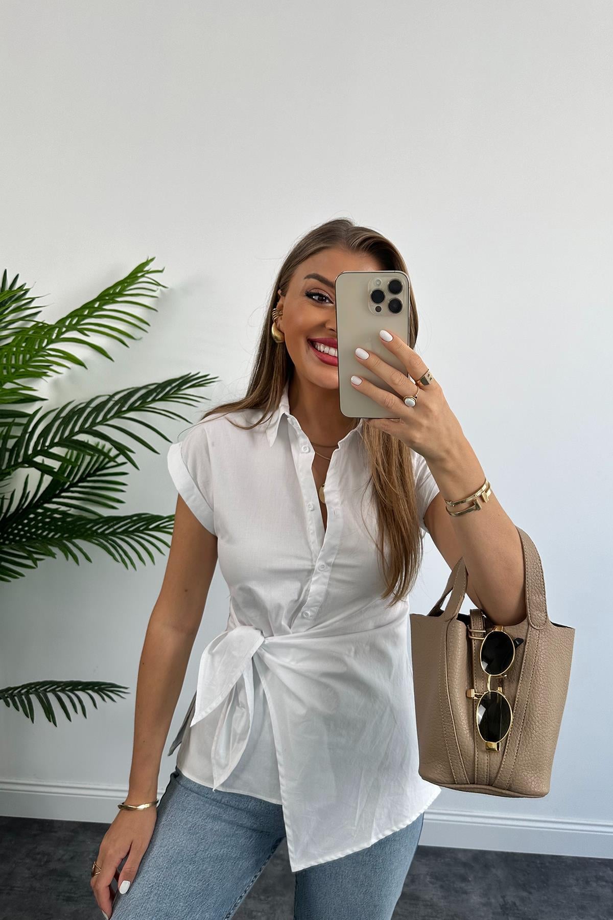 Zra Model Düğüm Detaylı Tasarım Beyaz Gömlek