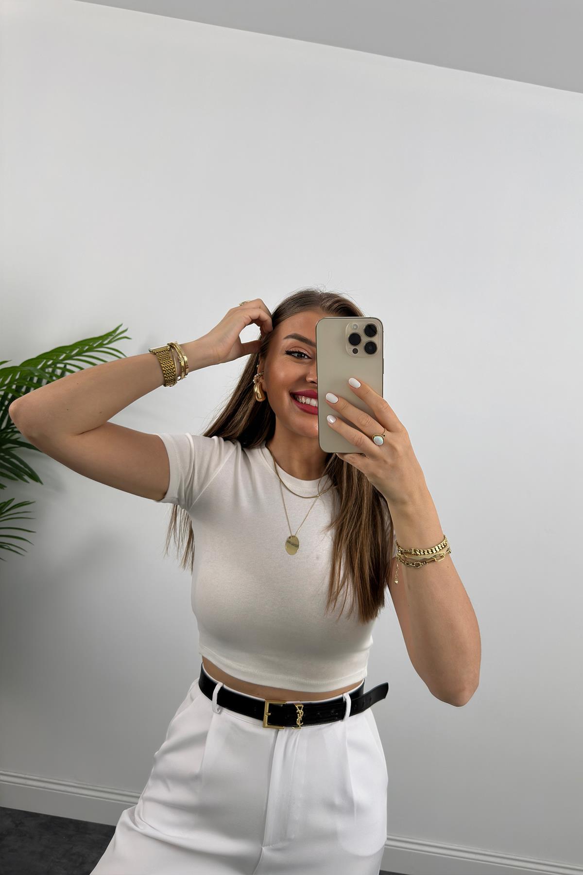 Zra Likralı Pamuklu Çelik Dokuma Basic Body Beyaz