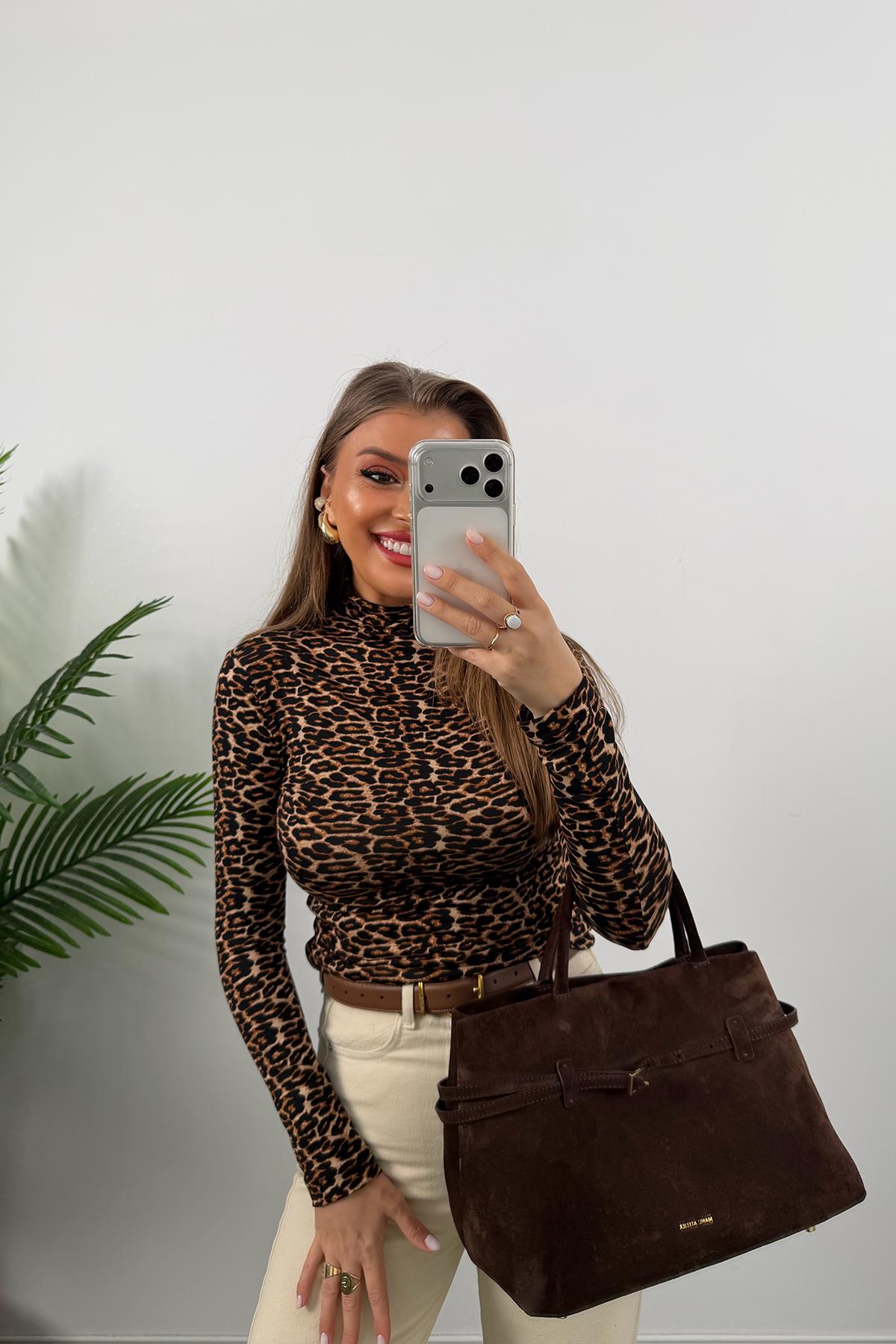 Zra Model Dik Yaka Likralı Leopar Bluz
