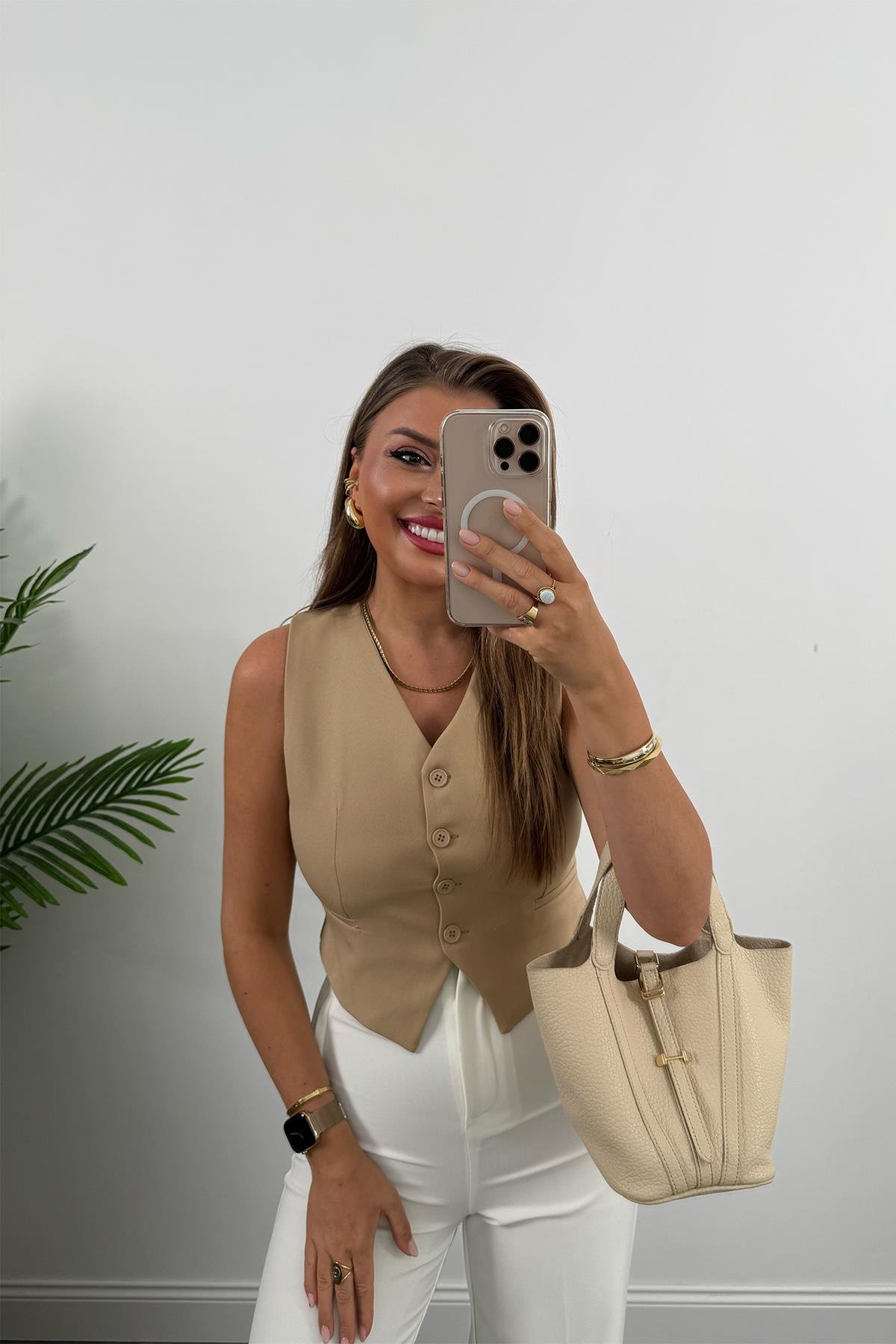 Zra Model Double Atlas Kumaş Astarlı Basic Yelek Camel