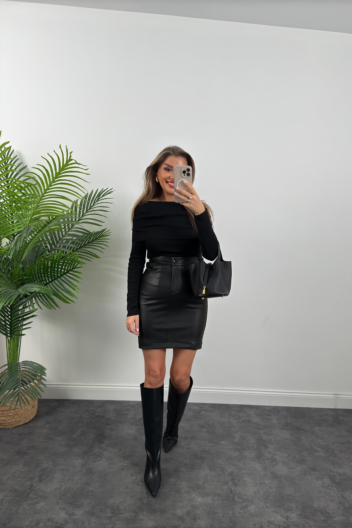 Zra Model Likralı Şardonlu Yumuşak Deri Kalem Etek