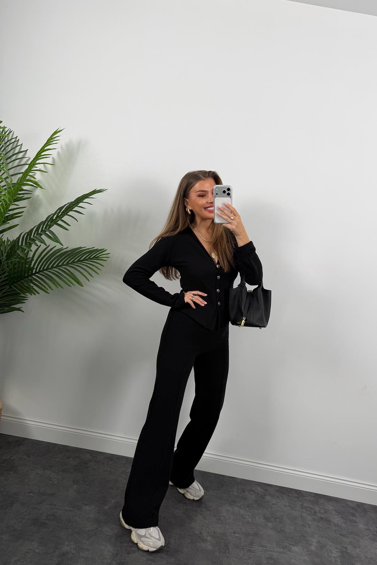 Zra Model Selanik Triko Yumoş Takım Siyah