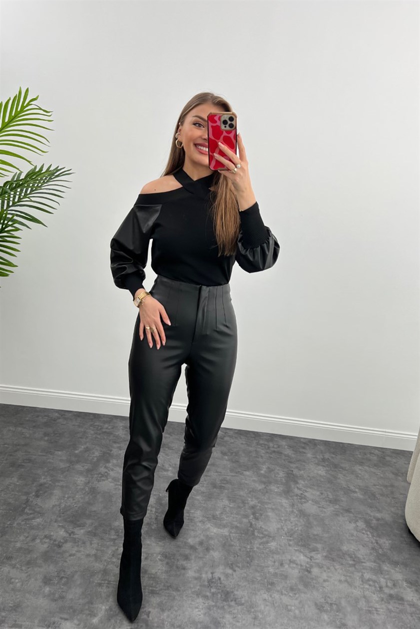 Zara Model Ultra Yüksek Bel Pensli Deri Pantolon Taş