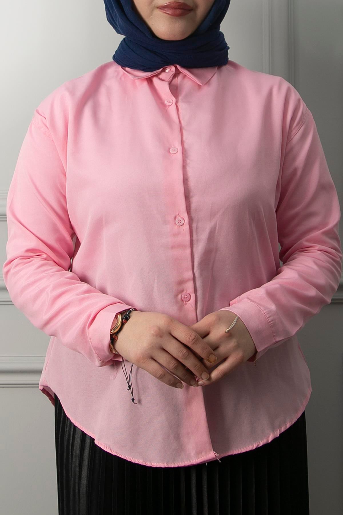 Kadın Pembe Oversize Düz Gömlek