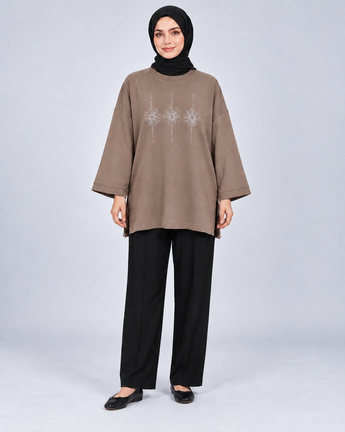Kadın Vizon Taş İşlemeli Yırtmaçlı Oversize Oysho Tunik