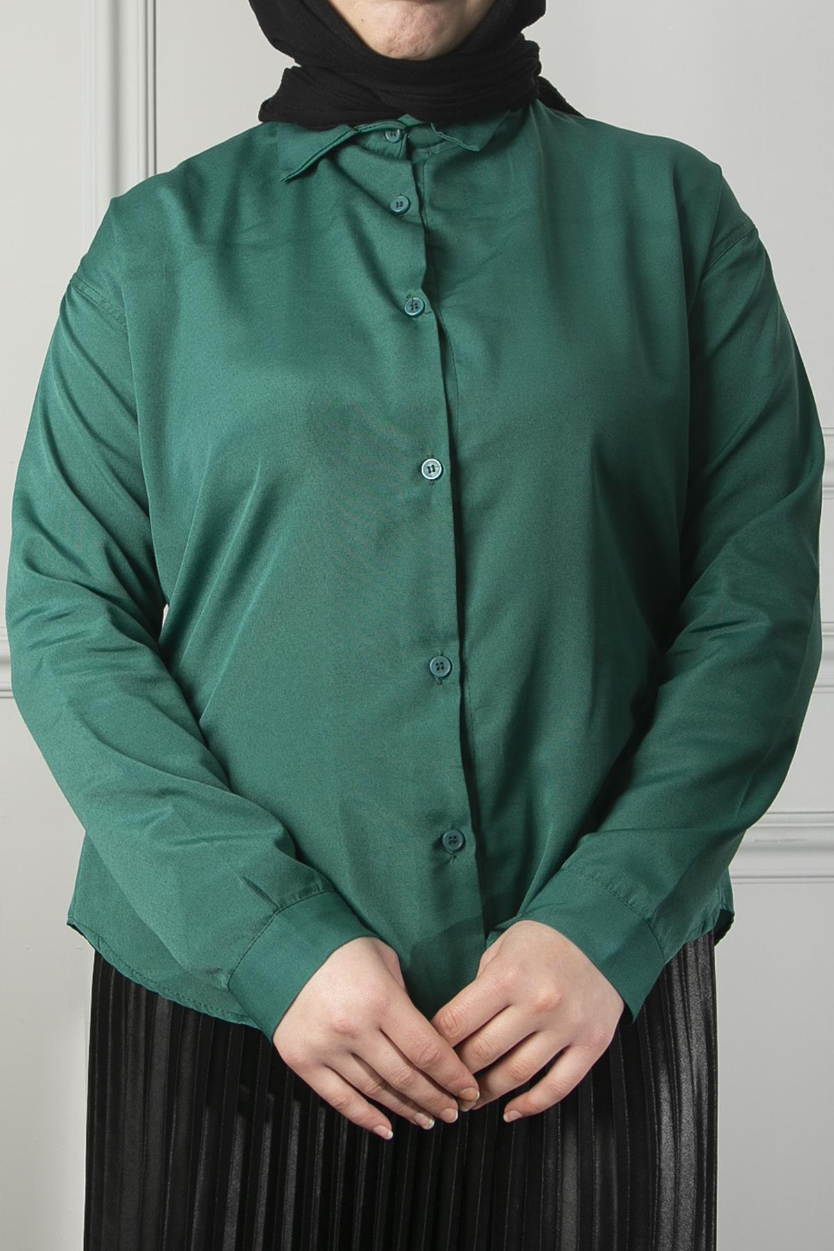Kadın Zümrüt Oversize Düz Gömlek