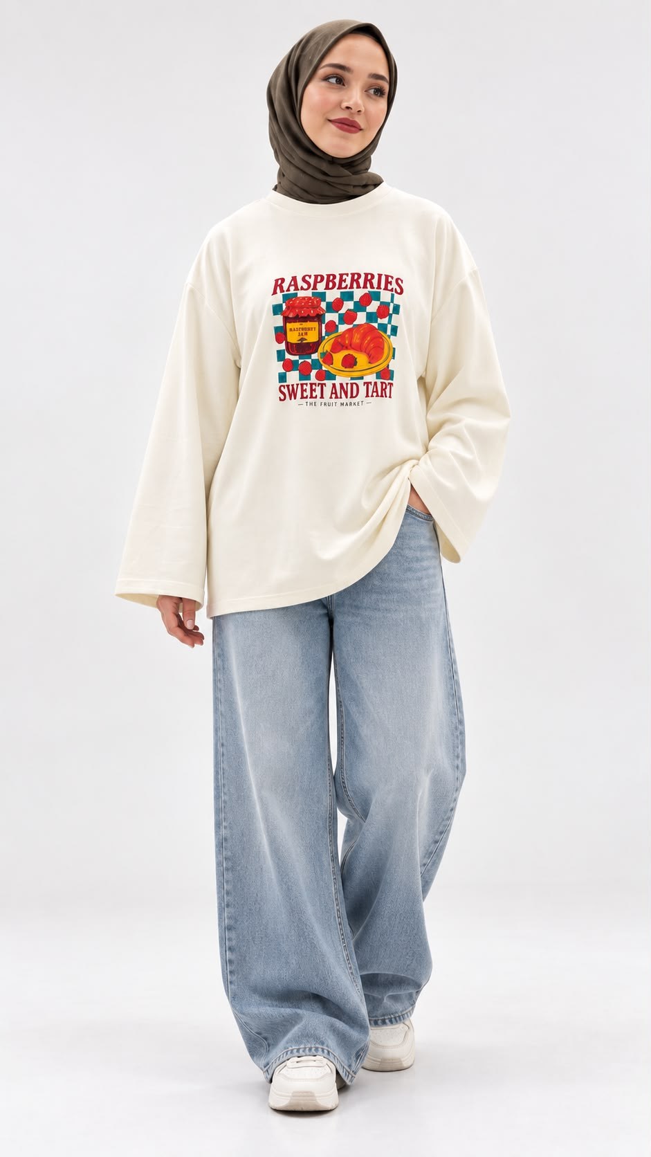 Kadın Beyaz Raspberries Baskılı Oysho Kumaş Oversize Tunik