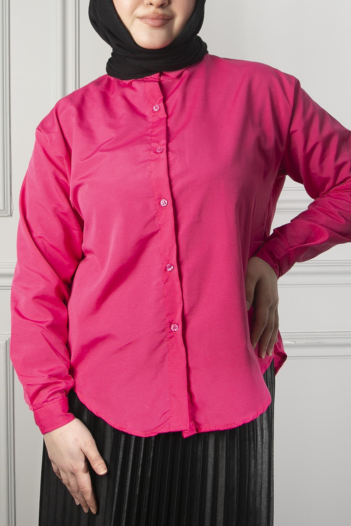 Kadın Fuşya Oversize Düz Gömlek