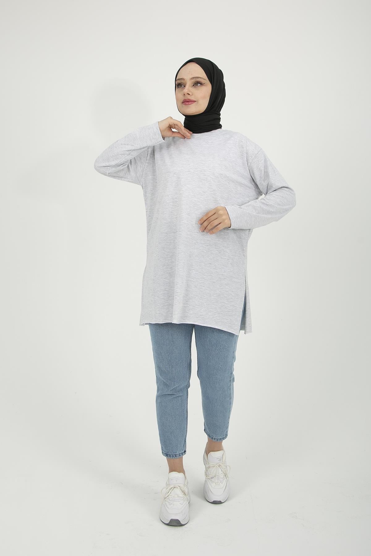 Kadın Gri Uzun Kol Tshirt